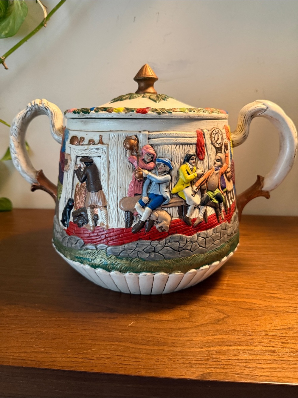 Fairy Tale ENGLAND BIG BEN Horse Troll Bridge Tavern COMPOTE BOWL